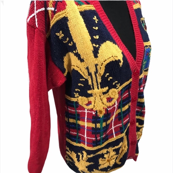 Chaus Coat of Arms Cardigan Sweater, Red, Small - Picture 5 of 8
